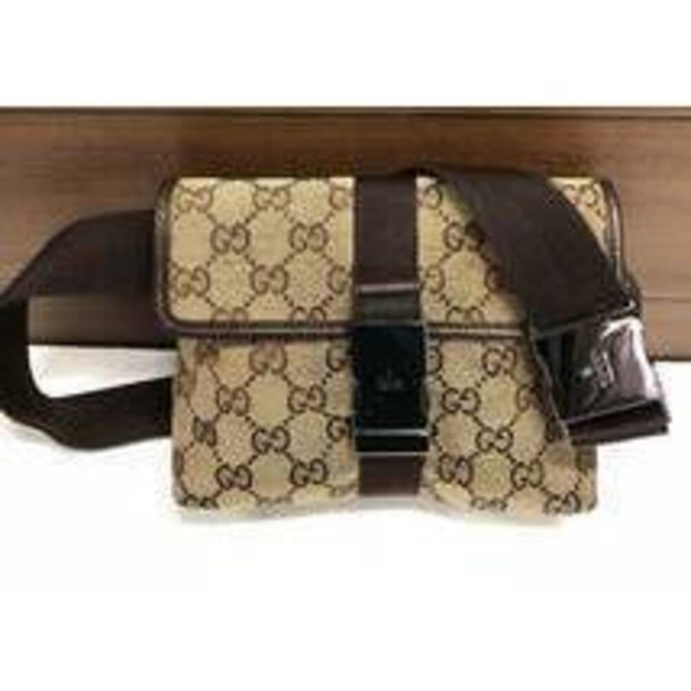 GUCCI GG Waist Clutch Body Bag Canvas Leather Crossbody Shoulder Brown